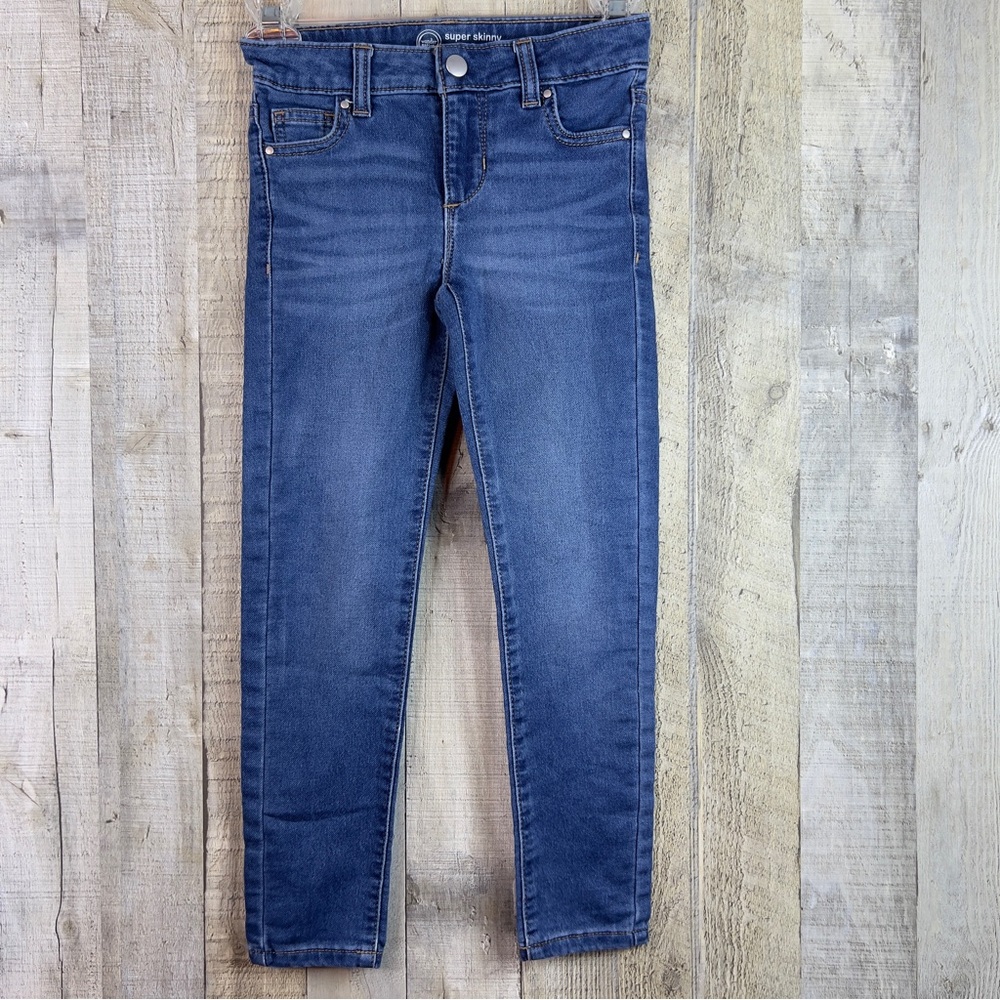 Wonder Nation Size 7 Super Skinny Blue Denim Jeans 5 Pockets & Belt Loops